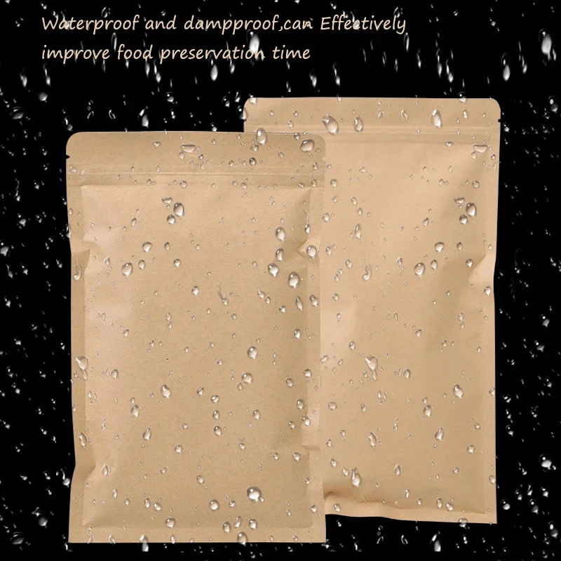 Food Pouch Reusable - 100 шт. коричневых крафт-пакетов с застежкой-молнией,